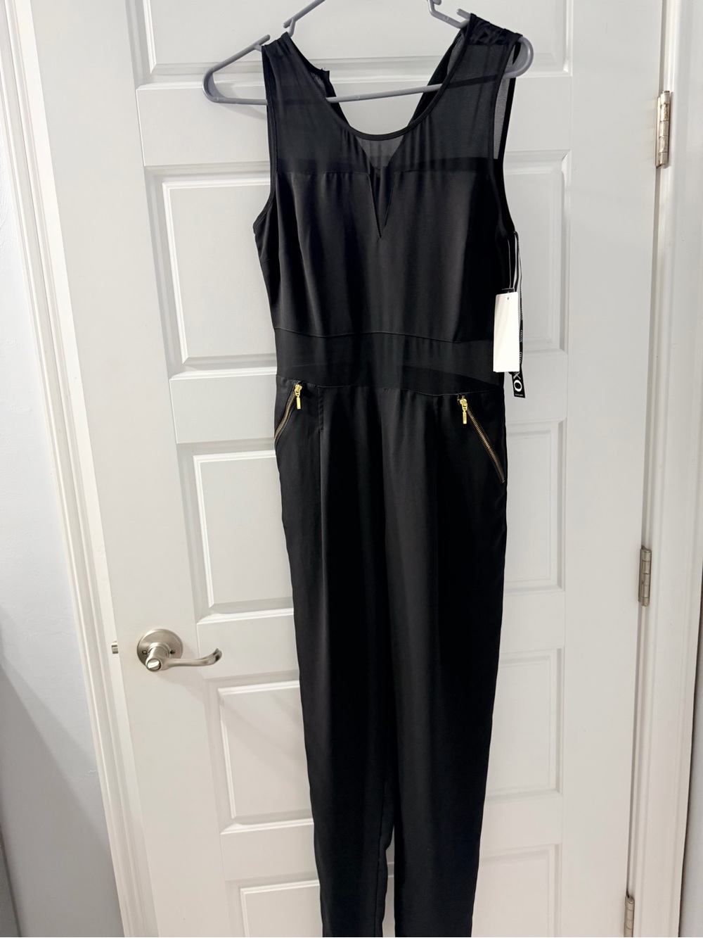 INC International Concepts Black Strapless Jumpsuit with Gold Zippers